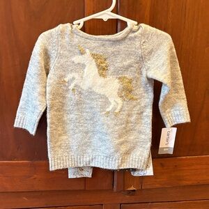 Carter's Light Gray Sweater with Gold Accent Unicorn